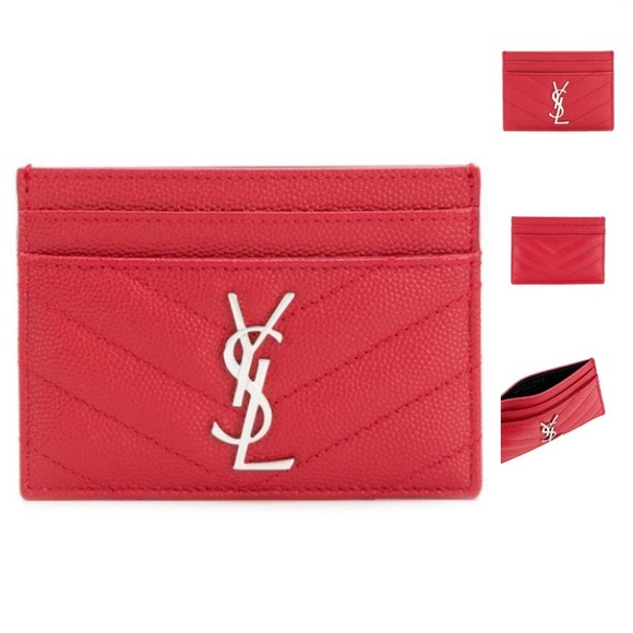 **NEW*** SAINT LAURENT Monogram YSL Card Holder Red with Nickel Hardware $350 - Picture 4 of 10
